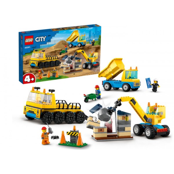 LEGO City Camioane de constructie si macara cu bila pentru demolari