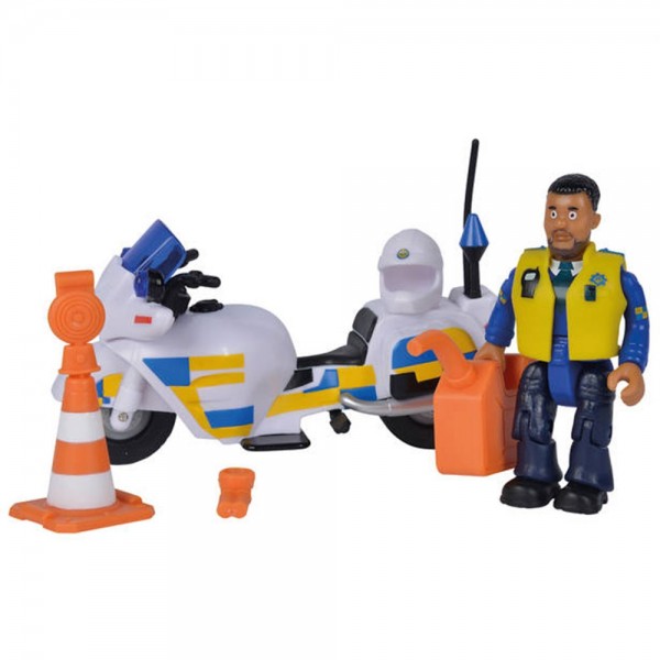 Motocicleta Simba Fireman Sam Police cu figurina Malcolm si accesorii